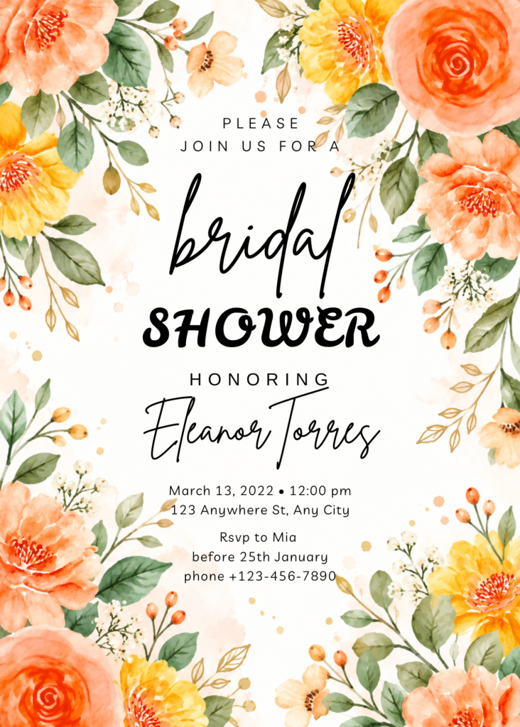 Editable Canva tea party bridal shower invitation template