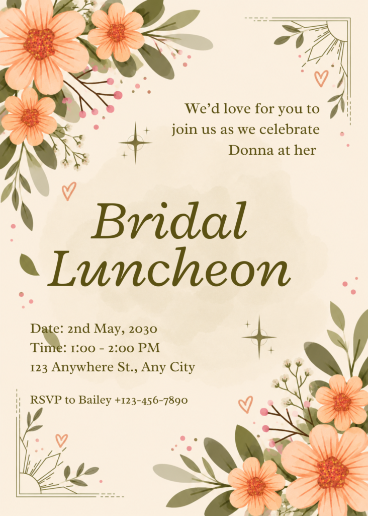 Editable Canva bridal luncheon invitation template