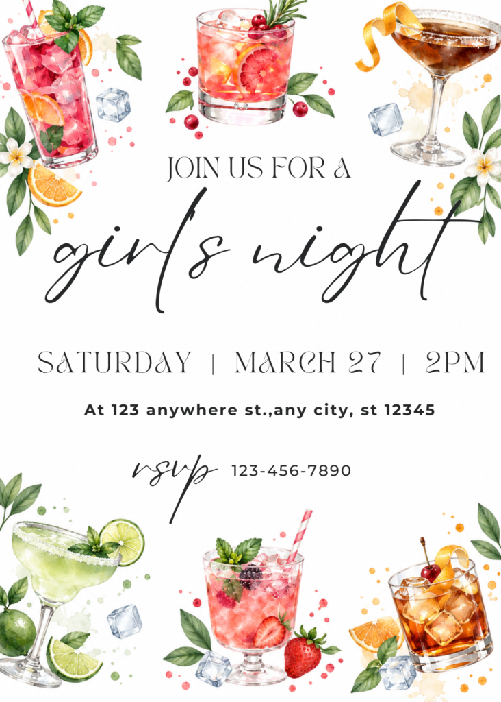 Editable Canva girls night invitation template
