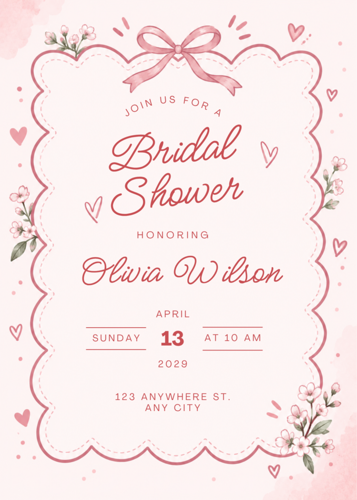 Editable Canva minimal bridal shower invitation template