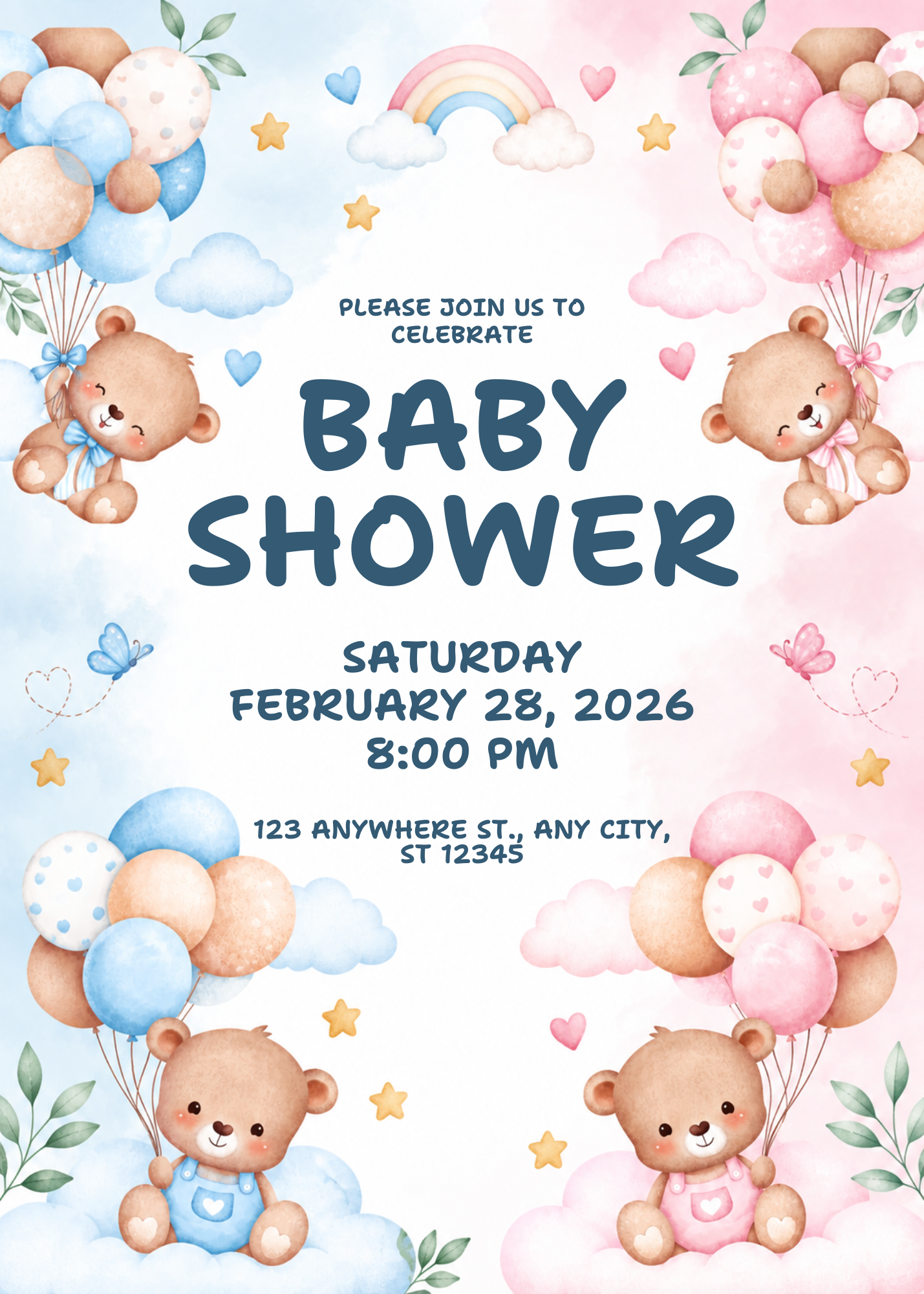 Editable Pink Baby Shower Invitation