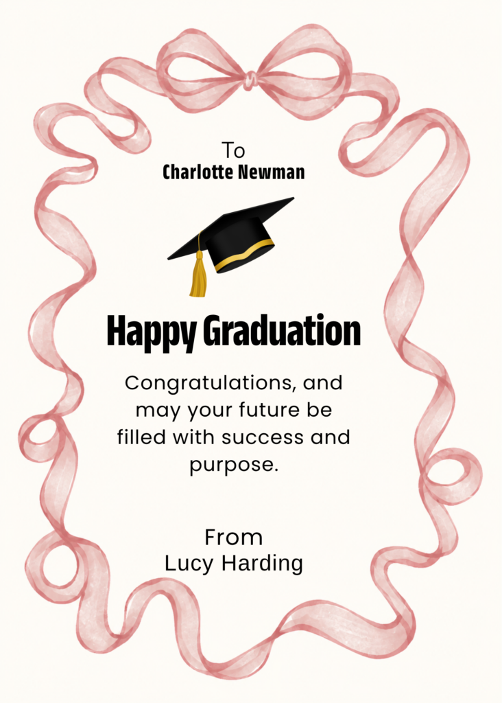 Editable Pink Bow Graduation Invitation