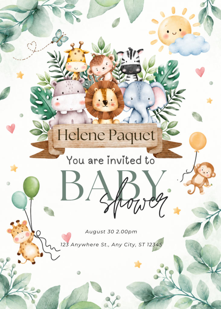 Editable Safari Baby Shower Invitation