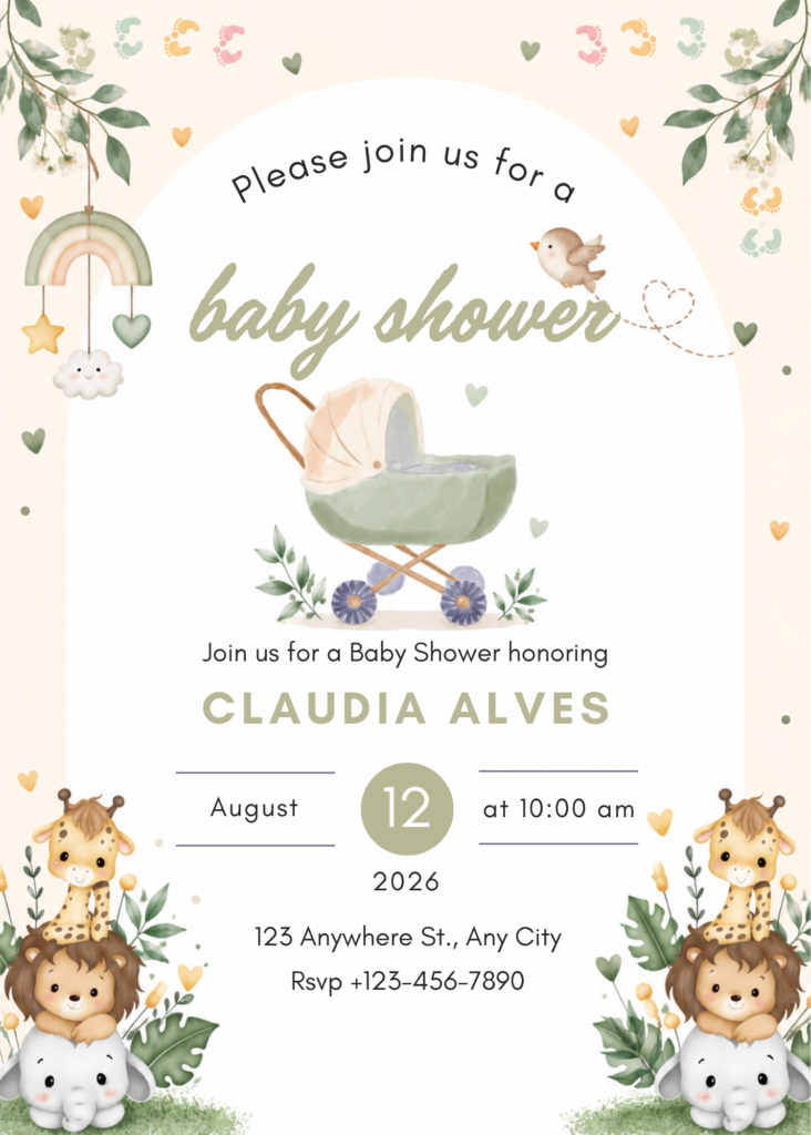 Editable Sage Green Baby Shower Invitation