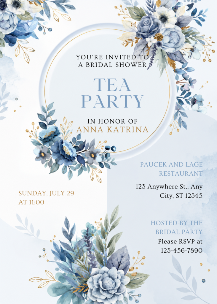 Editable Canva tea party bridal shower invitation template