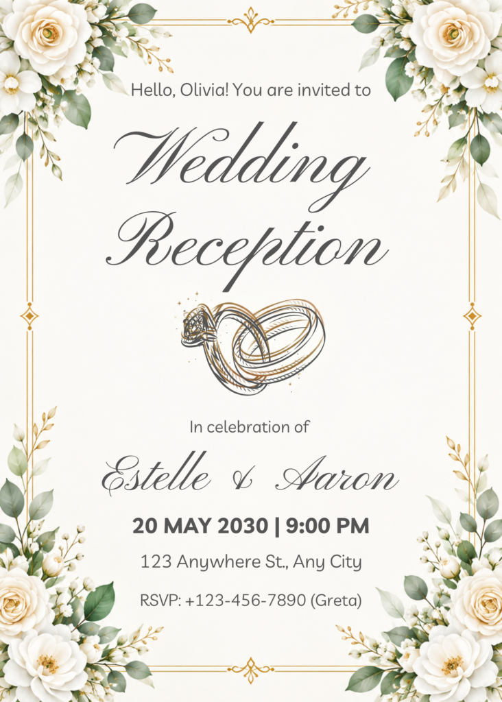 Editable Wedding Reception Invitation