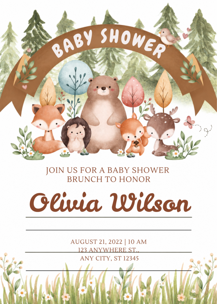 Editable Woodland Baby Shower Invitation