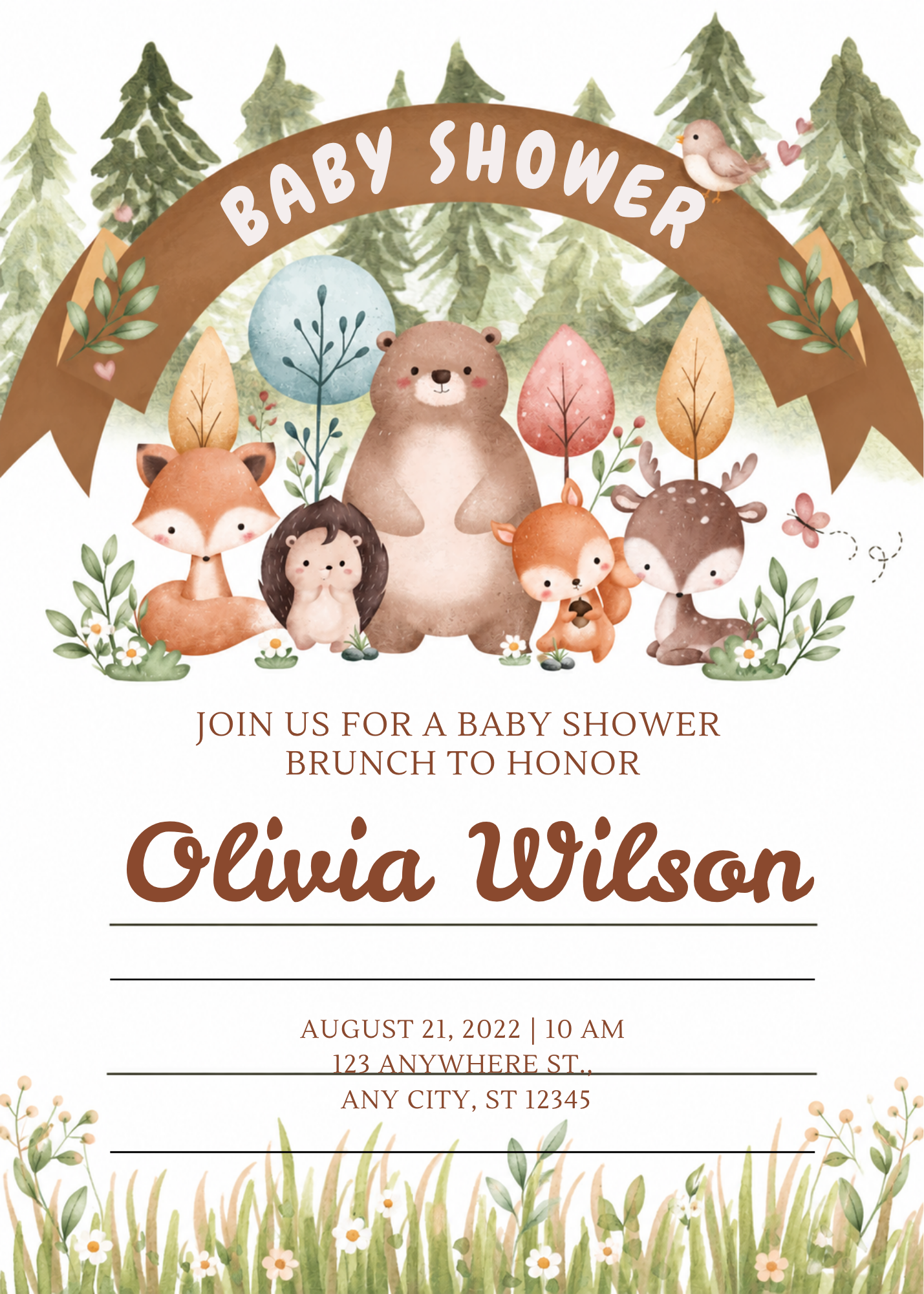 Editable Woodland Baby Shower Invitation