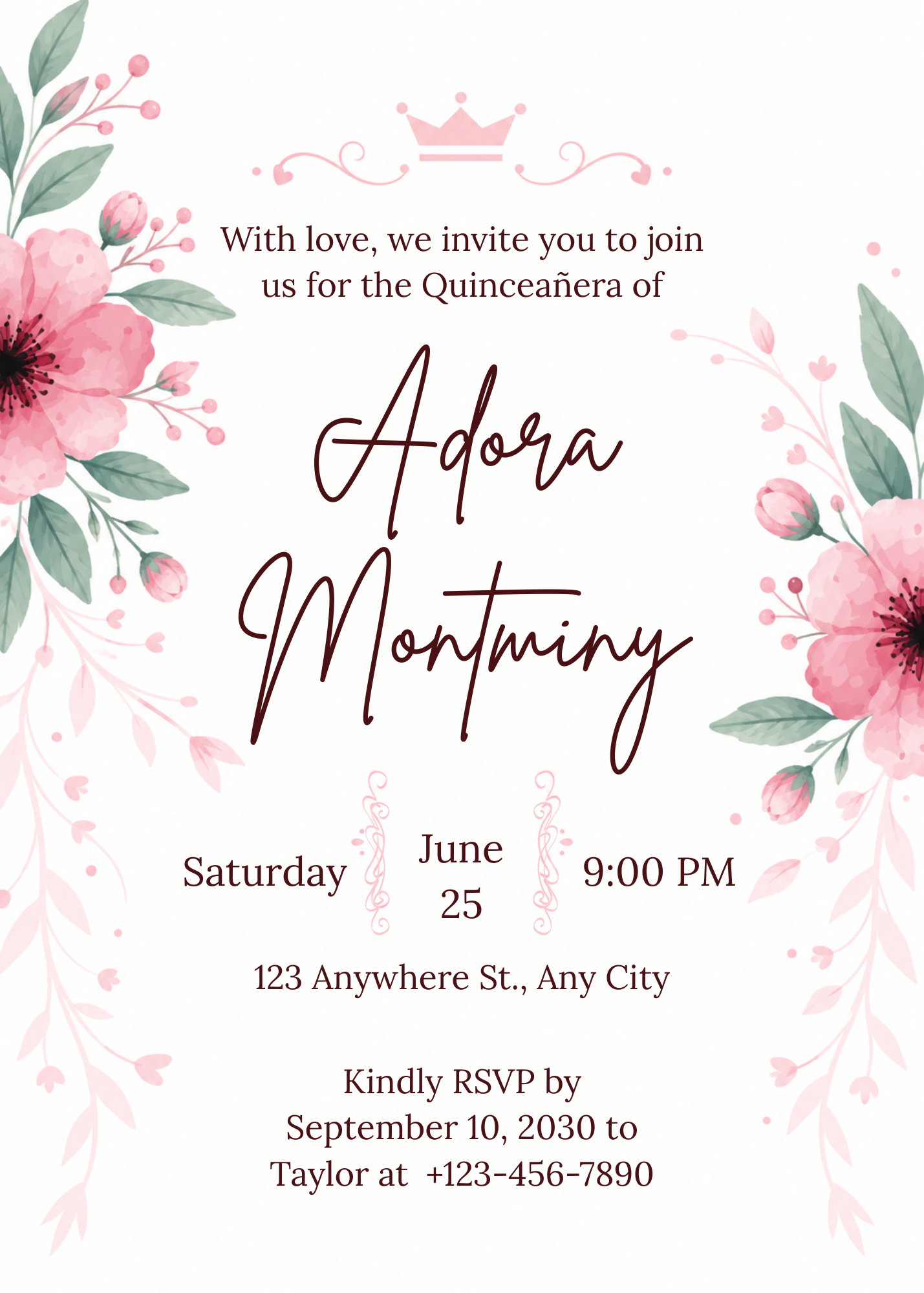 Editable Floral Quinceañera Invitation