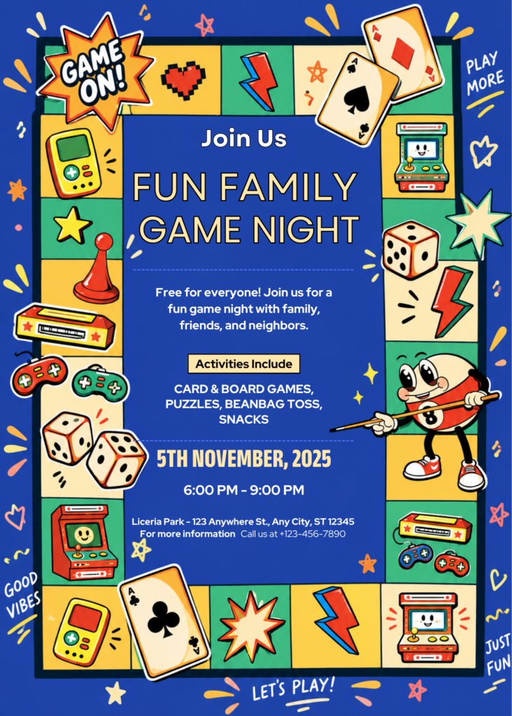 Editable Game Night Invitation Template