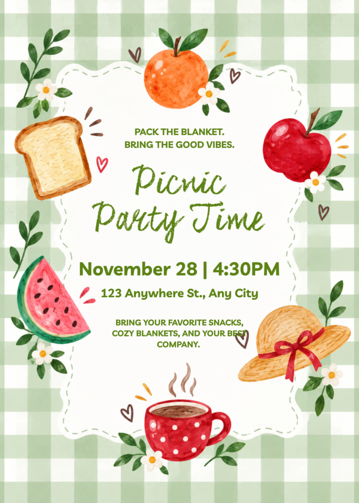 Editable Canva picnic party invitation template