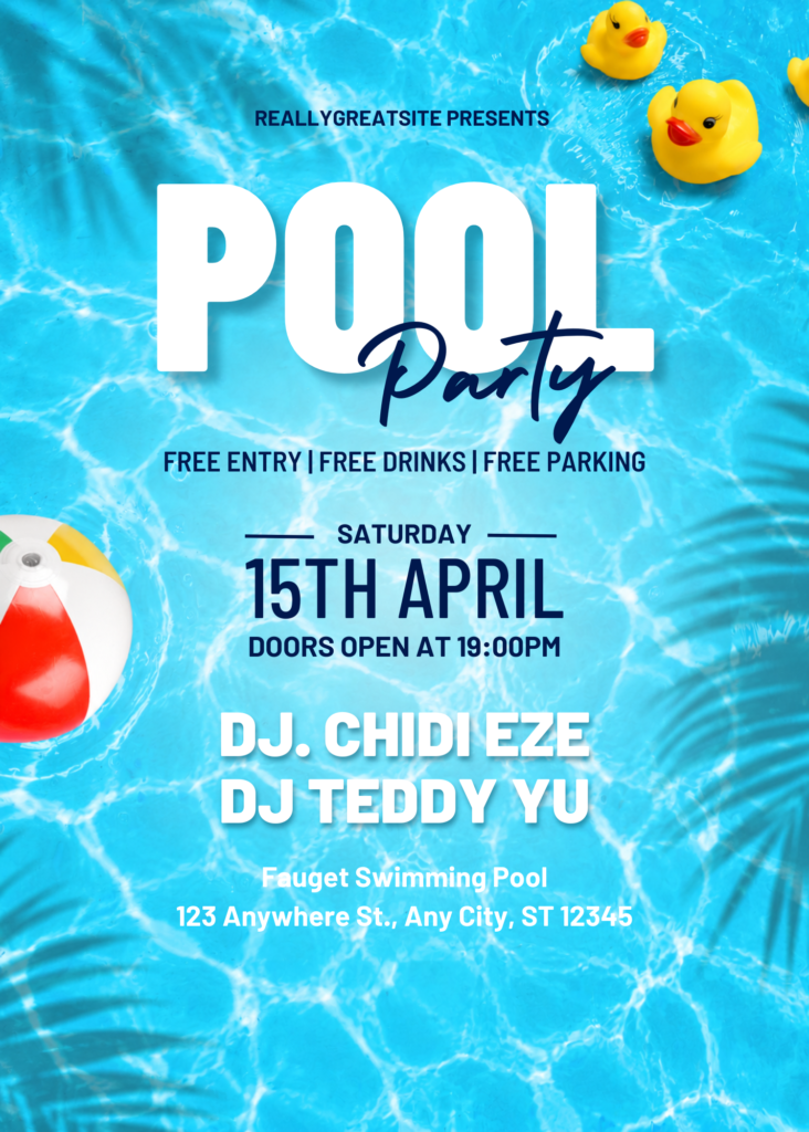 Editable Pool Party Invitation Template