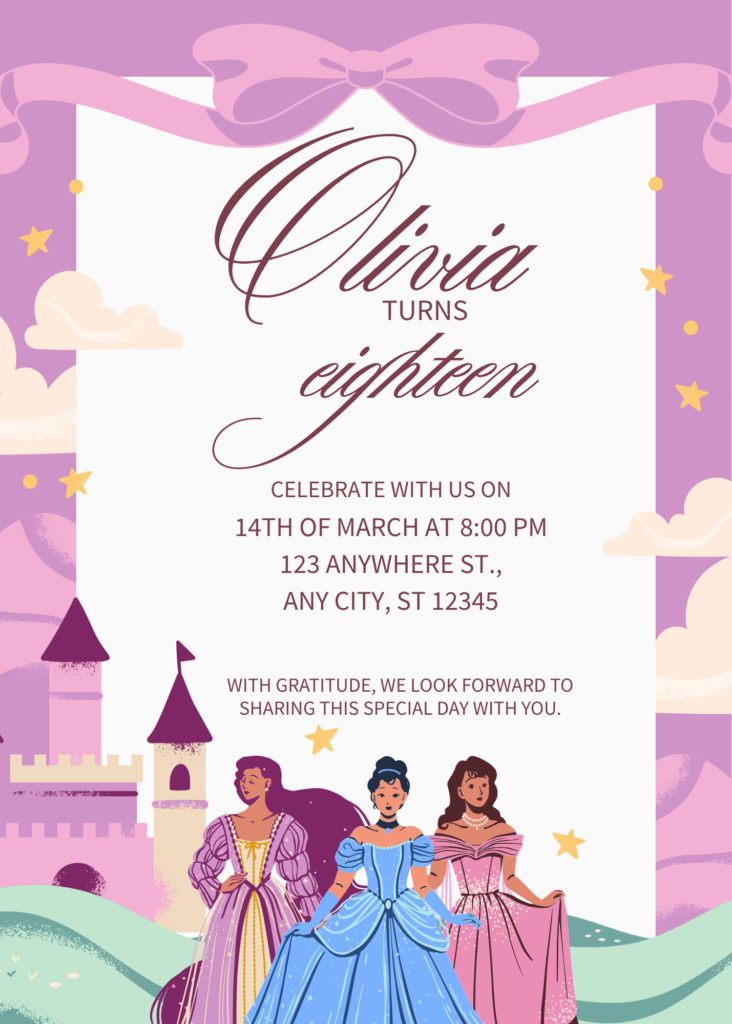 Editable Princess Quinceañera Invitation
